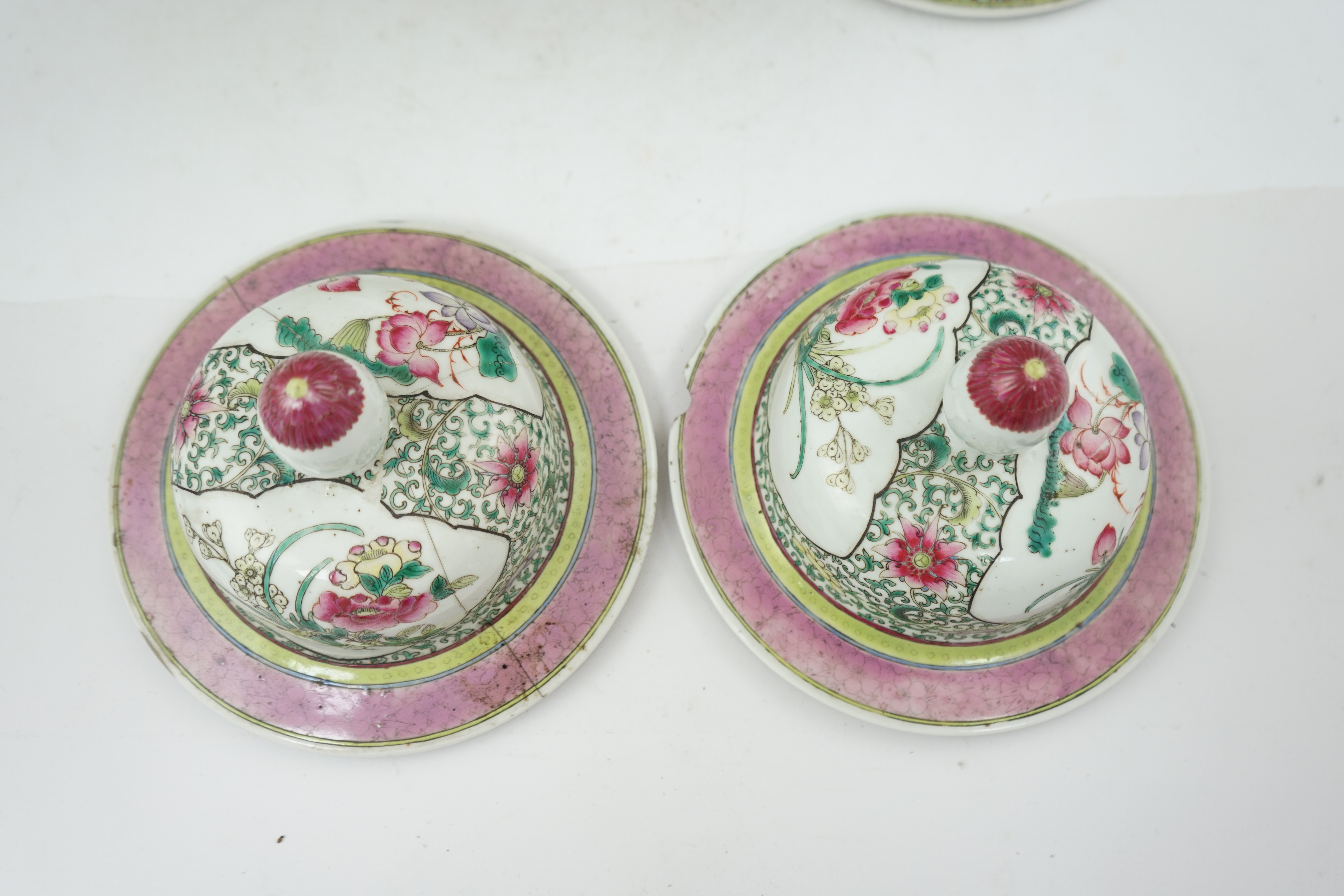 A pair of large Chinese famille rose baluster jars and covers, Qianlong seal mark, but late 19th century